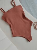 2pcs Women's Elegant Bodysuit, Sexy Halter 1pc with Criss-Cross Cutout Back, Ribbed Camisole Tank Top, Slim Fit, Figure-Hugging, Hot Style, Short Romper ZLLZ - Green + Caramel Brown