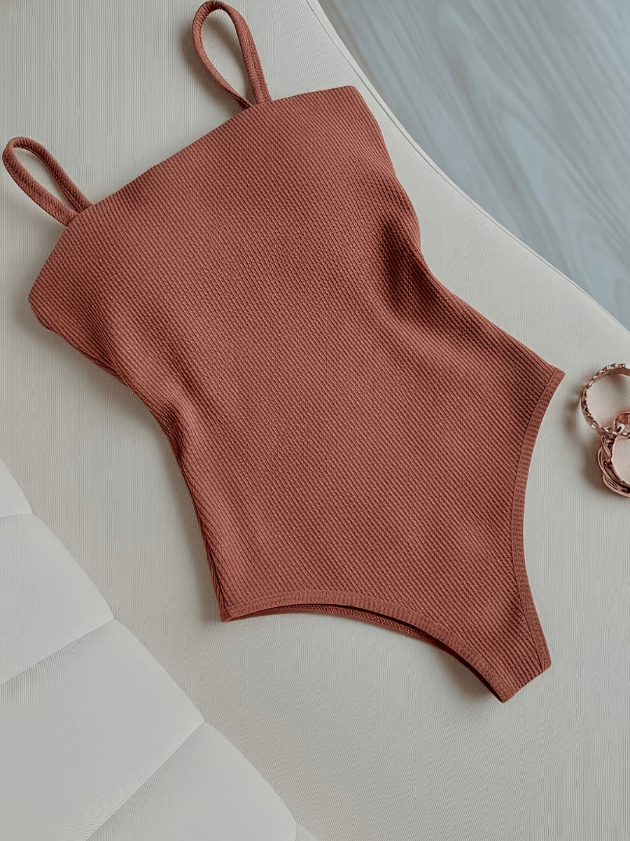 2pcs Women's Elegant Bodysuit, Sexy Halter 1pc with Criss-Cross Cutout Back, Ribbed Camisole Tank Top, Slim Fit, Figure-Hugging, Hot Style, Short Romper ZLLZ - Green + Caramel Brown