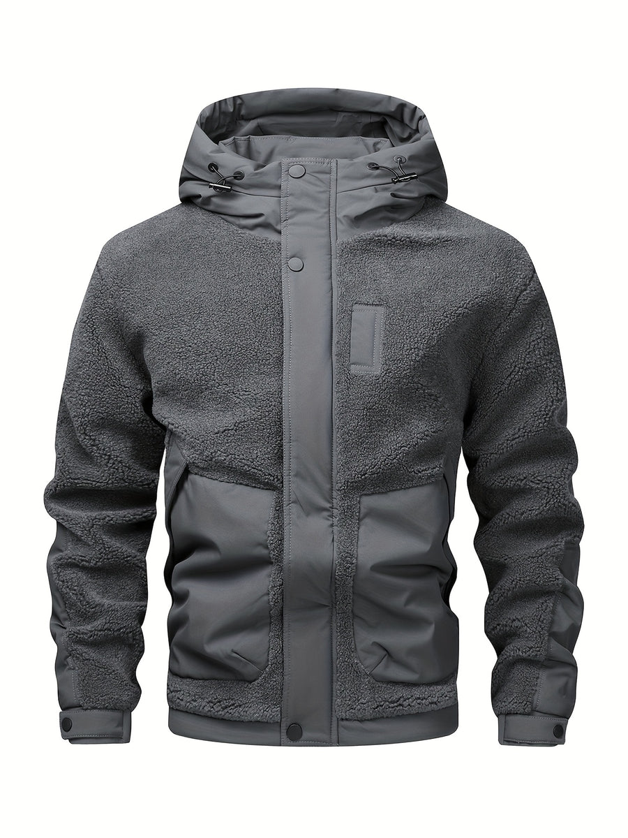 Puffy Hooded Workwear Jacket for Men New Winter Style with Color-Blocked Panels Large Pockets, Machine-Washable Quilted Lining for Warmth Casual Winter Coat - Dark Gray