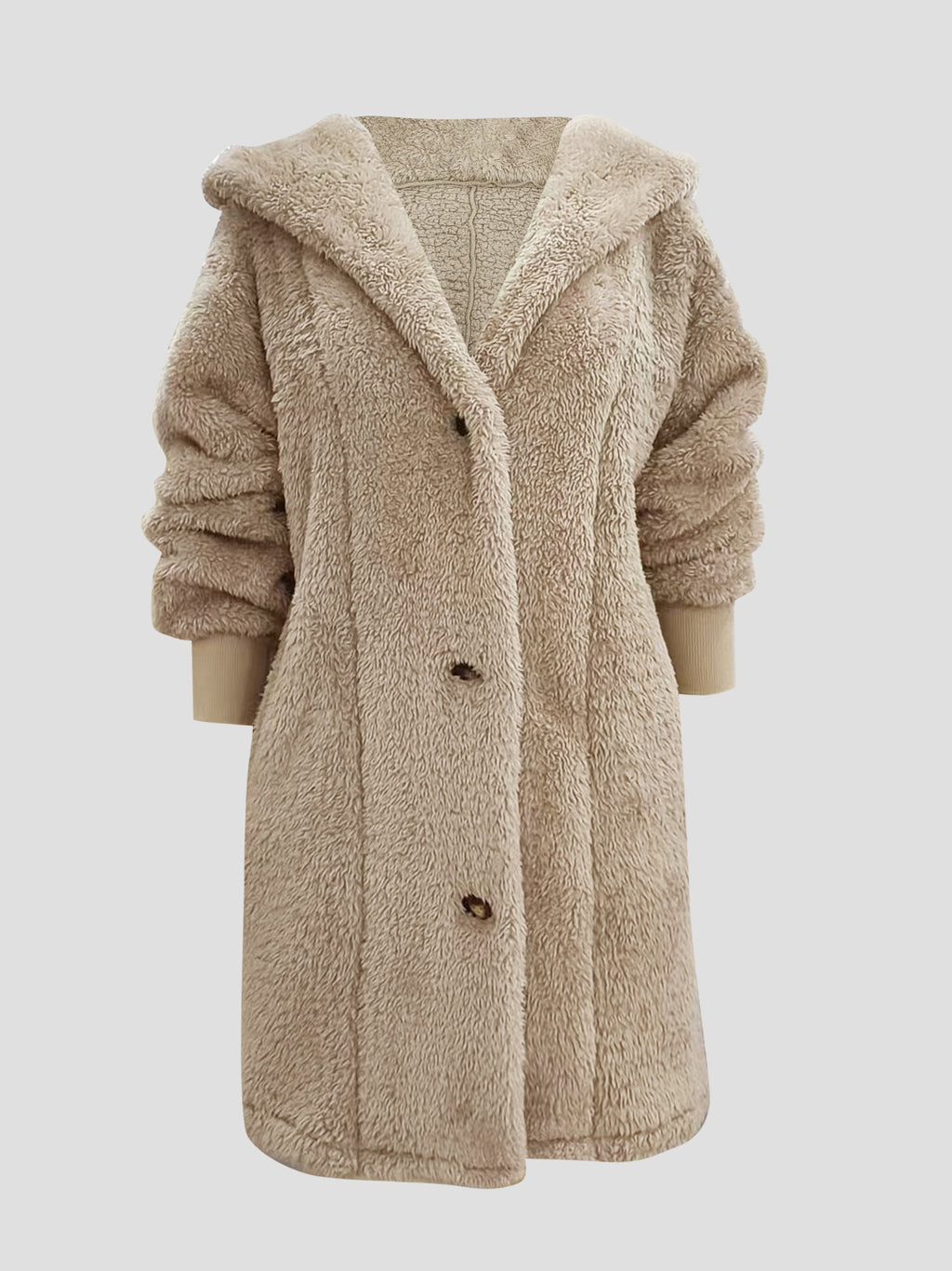 Fashion Women'S Wear Versatile Casual Hooded Faux Coat, Long Sleeve Ribbed Cuffs with Patchwork Decoration, Button-Up Casual Jacket, Autumn Winter Spring Fashion Faux Coat, Outdoor Fashion Casual Faux Coat - Khaki