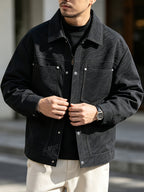 Men'S Minimalist Premium Style Lapel Jacket, Solid Base with Embossed Texture, Versatile And Timeless, Structured Fit Enhances Presence, Smooth Wrinkle-Resistant Fabric for Easy Care, All-Season Wear, Ideal for Dates, Commuting, And Shopping - Black
