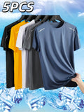 5pcs Men's Quick-Dry Sports T-Shirts - Breathable Moisture-Wicking Crew Neck Short Sleeves, Multiple Colors, Suitable for Gym and Summer Activities, Fitness Apparel - Mixed Color 3