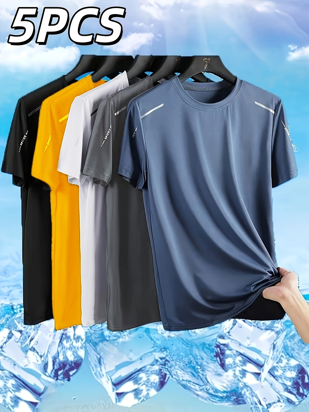 5pcs Men's Quick-Dry Sports T-Shirts - Breathable Moisture-Wicking Crew Neck Short Sleeves, Multiple Colors, Suitable for Gym and Summer Activities, Fitness Apparel - Mixed Color 3