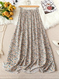 1pc Women's Floral Print Elastic High-waisted A-line Skirt - Multicolor