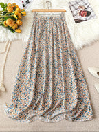 1pc Women's Floral Print Elastic High-waisted A-line Skirt - Multicolor