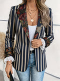 1pc Women'S Pinstripe Blazer, Single-Button Printed Suit Jacket with Faux Pockets, Lined, Casual All-Match, Elegant Top - Mixed colors