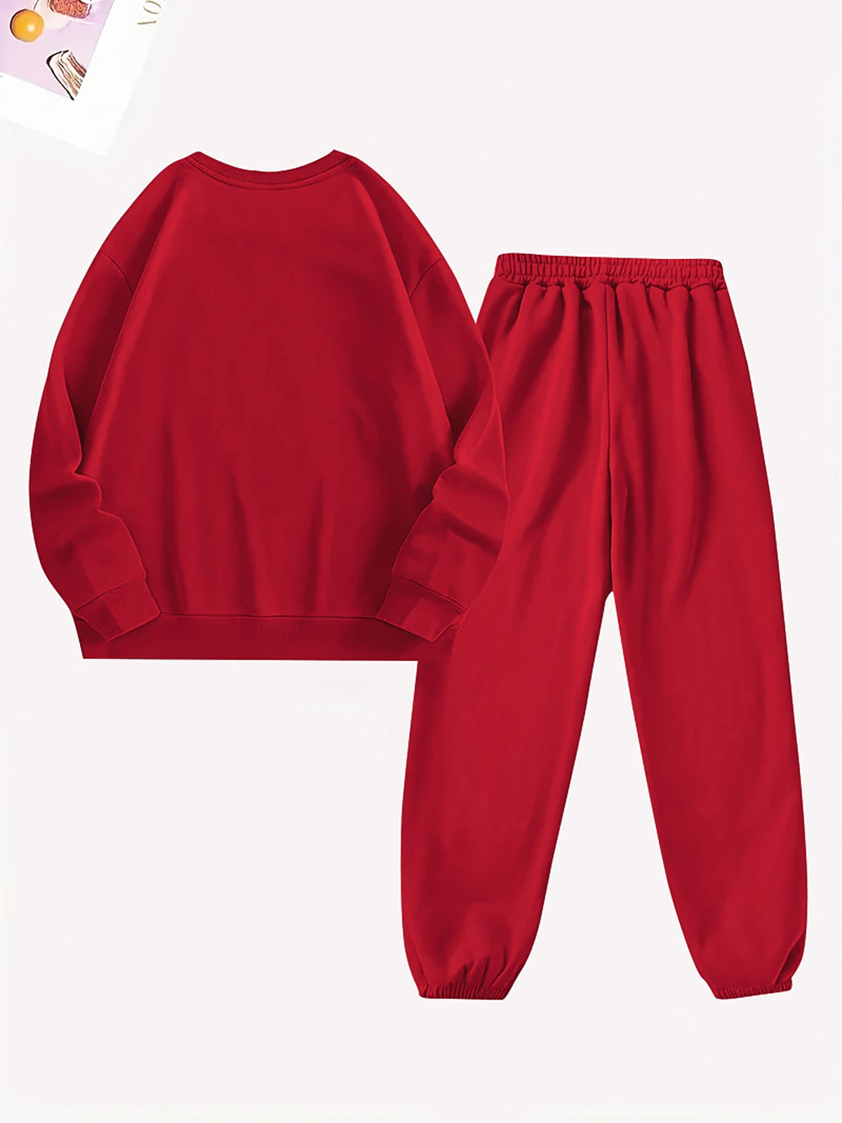 Women'S Casual Fleece-Lined Sweatshirt with a Round Neck And Matching Elastic Sports Pants Featuring a Leopard Print Design, Perfect for Autumn And Winter - Red