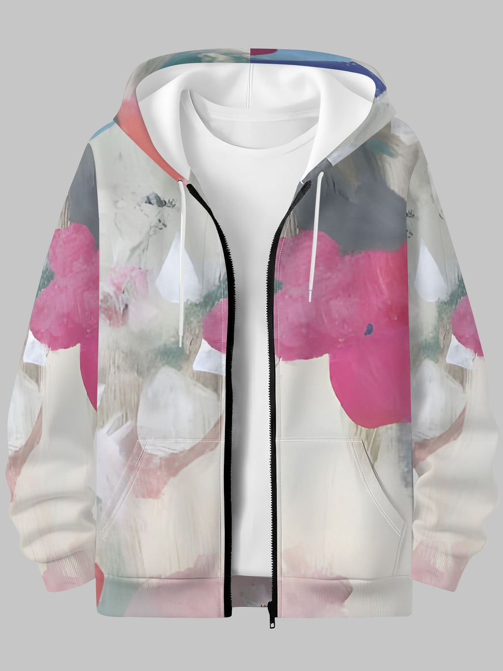Men'S Zipper sweatshirt with Pink and Gray Abstract Floral Print - Mixed colors