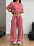 Y2K Retro Street Subculture Women'S Summer Casual Fried Snowflake Short-Sleeved And Pants Set, Can Be Worn at Home Or Outside - Red