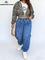 Women'S Denim Cargo Pants | Y2K Classic Hip-Hop Style with Multiple Pockets, Drawstring Waist, Mid-Waist Fit, Suitable for All Seasons - Royal Blue