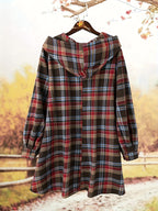 Plus Size - Plus Size - Women'S Plus Size Plaid Fleece Fabric Casual Elegant Hooded Shirt, with Pockets, Mid-Length, Spring Autumn New Year Outfit - Red Box