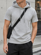 Men's Lightweight Breathable Short-Sleeve Hooded Sweatshirt - Solid Color Loose Fit Hoodie Suitable for Gym, Running, Outdoor Commuting | Machine Washable Pullover Hooded T-Shirt for Youth &, Basic Versatile Casual Wear - Grey