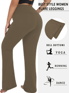Plus Size Women's Super Soft High Waisted Flare Pants, Leggings Tummy Control Soft Bootleg Bell Bottoms - Coffee Color