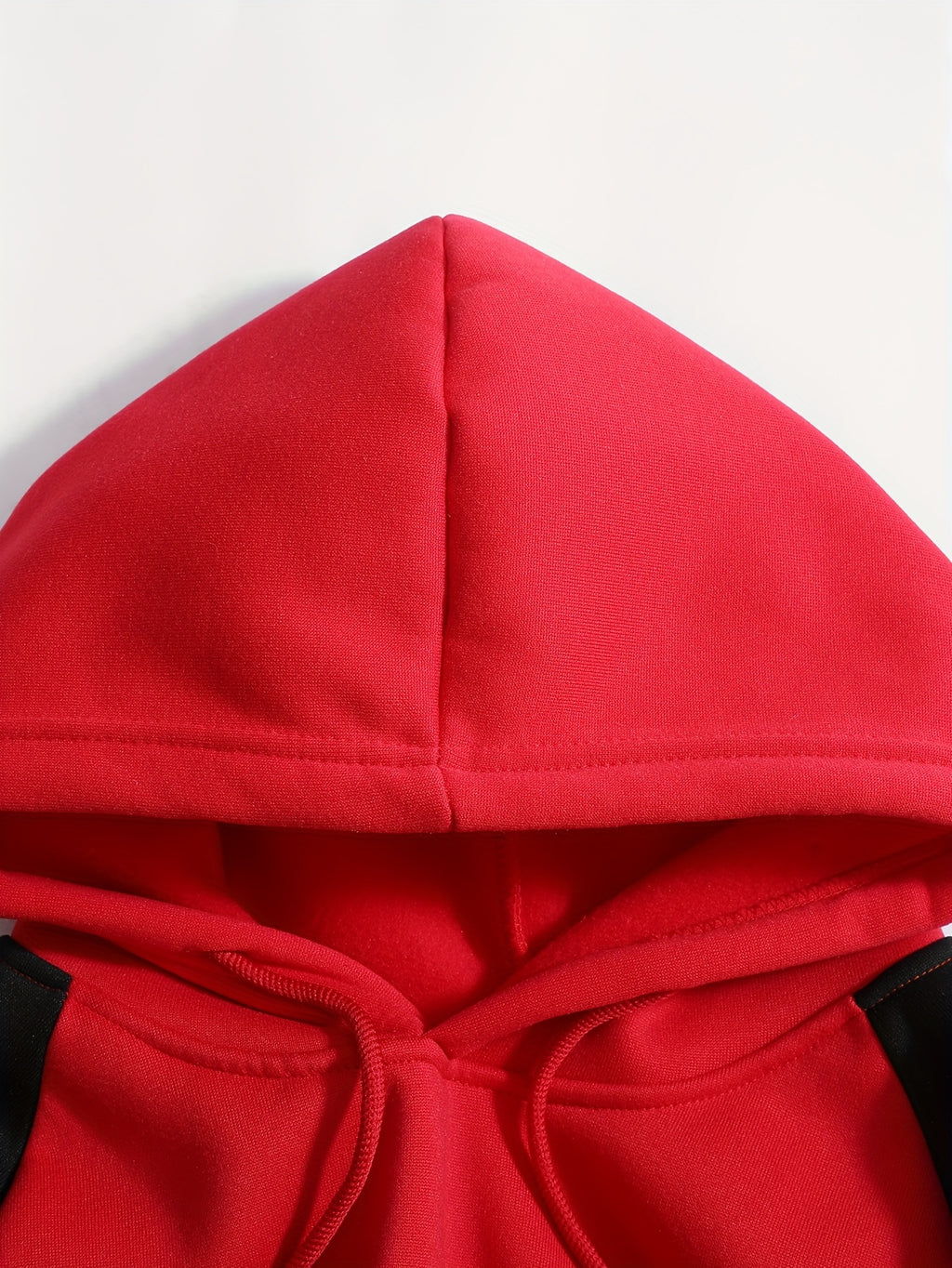 Men's Trendy Patchwork Print Hooded Sweatshirt, Casual Daily Wear Sporty Pullover, Autumn Essentials - Red+Black