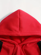 Men's Trendy Patchwork Print Hooded Sweatshirt, Casual Daily Wear Sporty Pullover, Autumn Essentials - Red+Black