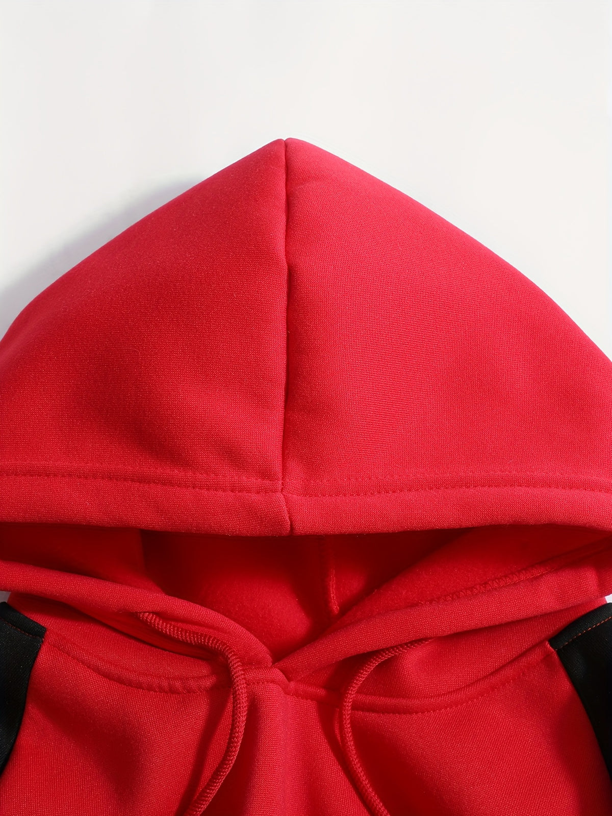 Men's Trendy Patchwork Print Hooded Sweatshirt, Casual Daily Wear Sporty Pullover, Autumn Essentials - Red+Black