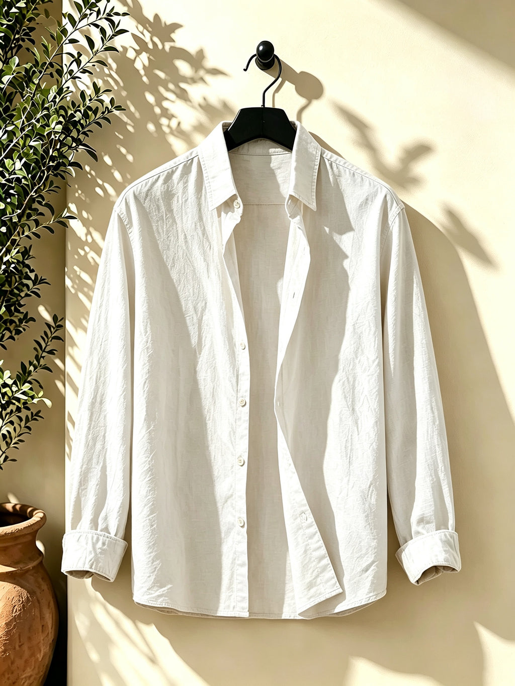 Men's Outdoor Button-Up Long Sleeve Solid Shirt for Back-to-School Season, Regular Fit Suitable for Daily Wear in Spring and Autumn - White