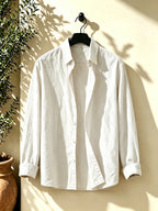 Men's Outdoor Button-Up Long Sleeve Solid Shirt for Back-to-School Season, Regular Fit Suitable for Daily Wear in Spring and Autumn - White