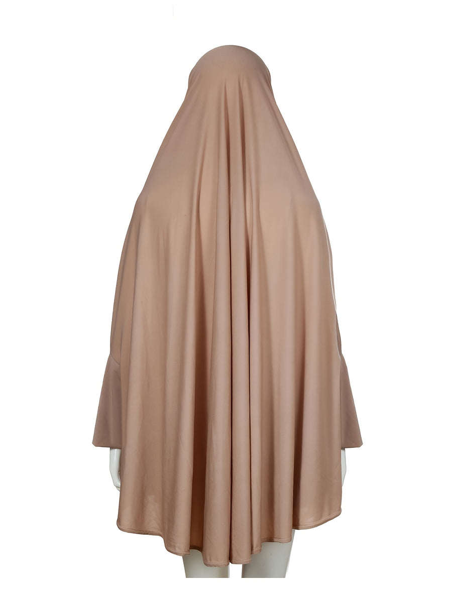 2pcs Women'S Solid Color Robe And Skirt Set, a Conservative And Elegant Outfit for Everyday Wear, Featuring Sleeves Inspired by Middle Eastern Traditional Culture, Abayas - Camel
