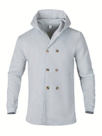Men's Casual Sport Windbreaker, Hooded Mid-Length Jacket, Fashionable Casual Style with Lining and Extra Thickness, Suitable for Outdoor Leisure and Sports - Light Grey