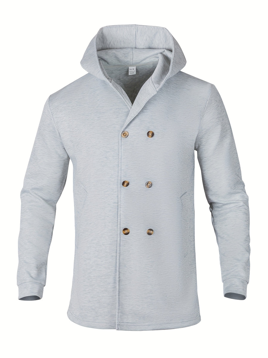Men's Casual Sport Windbreaker, Hooded Mid-Length Jacket, Fashionable Casual Style with Lining and Extra Thickness, Suitable for Outdoor Leisure and Sports - Light Grey