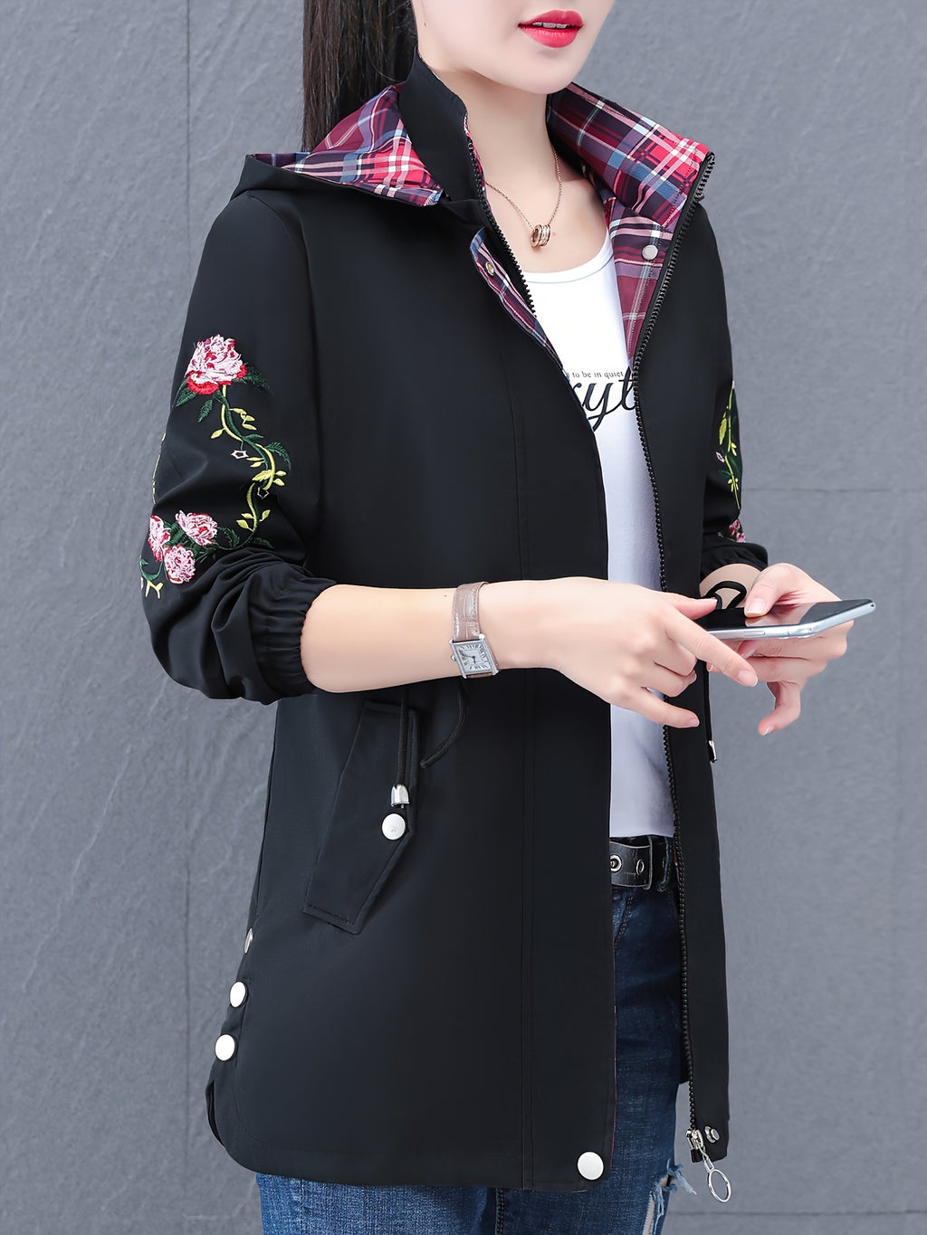 Mom's Trench Coat for Women, Mid-Length 2024 New Style, Spring/Autumn Outerwear for Middle-Aged Women, Stylish Top - Black