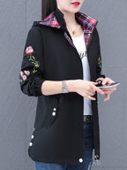 Mom's Trench Coat for Women, Mid-Length 2024 New Style, Spring/Autumn Outerwear for Middle-Aged Women, Stylish Top - Black
