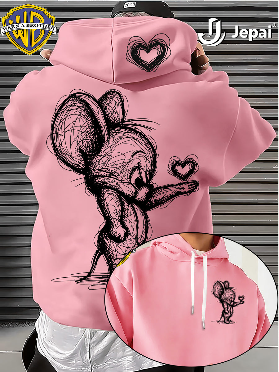 Official Warner Bros., Trendy Cool American Street Style Classic Character Theme Print Hoodie, American Street Style Unisex Long Sleeve Top, Suitable for Daily And Outdoor Activities, Ideal Warm Outerwear Choice for Autumn And Winter! - Pink Color