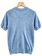 Men's Raglan Crew Neck Short Sleeve Knitwear with Street Graffiti Letter Print, Thin, Breathable, Casual Half-Sleeve - Sky Blue