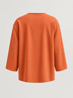 Solid Color Shirt, Round Neck with Buttons, Loose Fit, Suitable for Daily Wear, Spring/Summer Women's Shirt - Orange