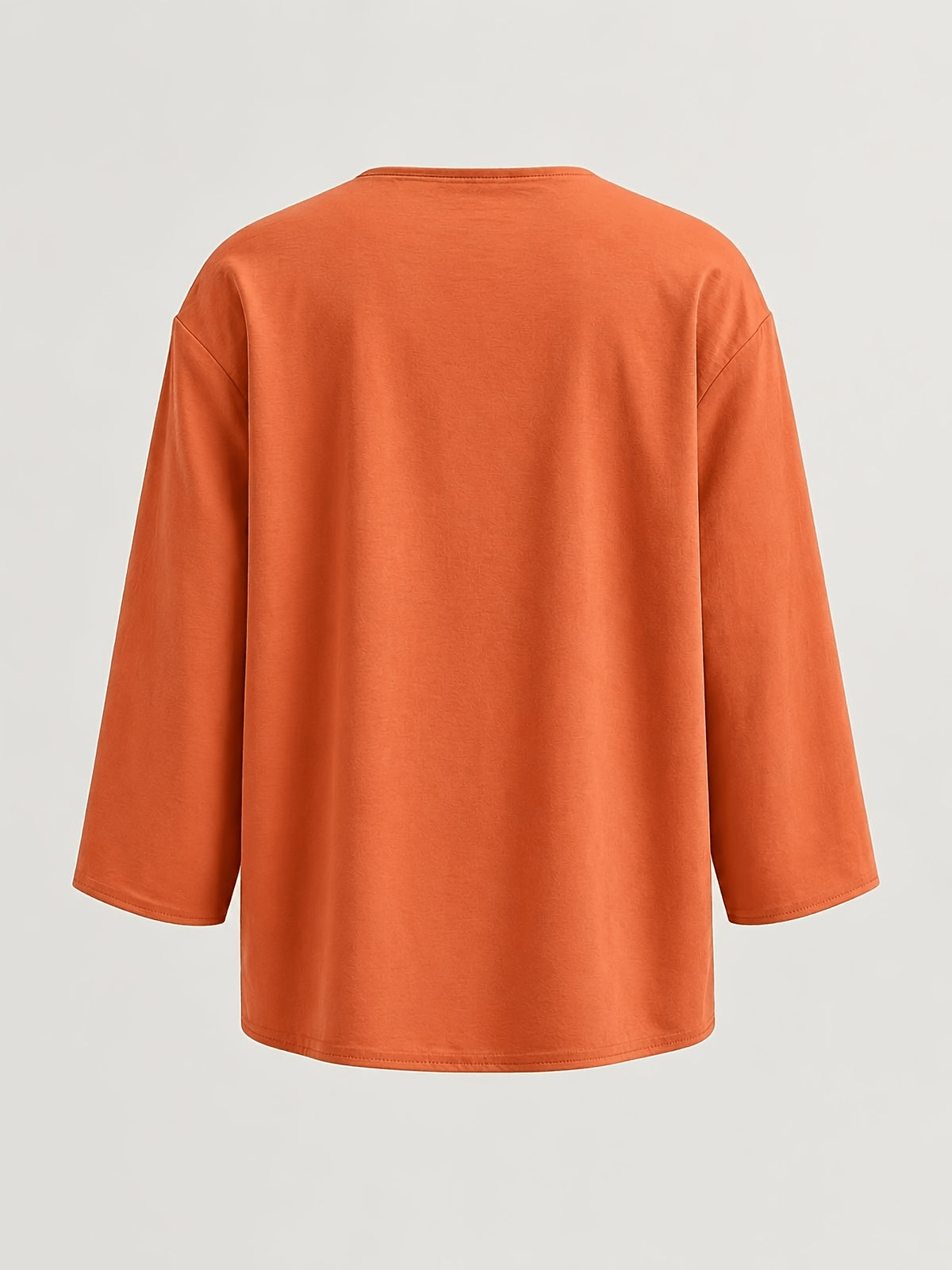 Solid Color Shirt, Round Neck with Buttons, Loose Fit, Suitable for Daily Wear, Spring/Summer Women's Shirt - Orange
