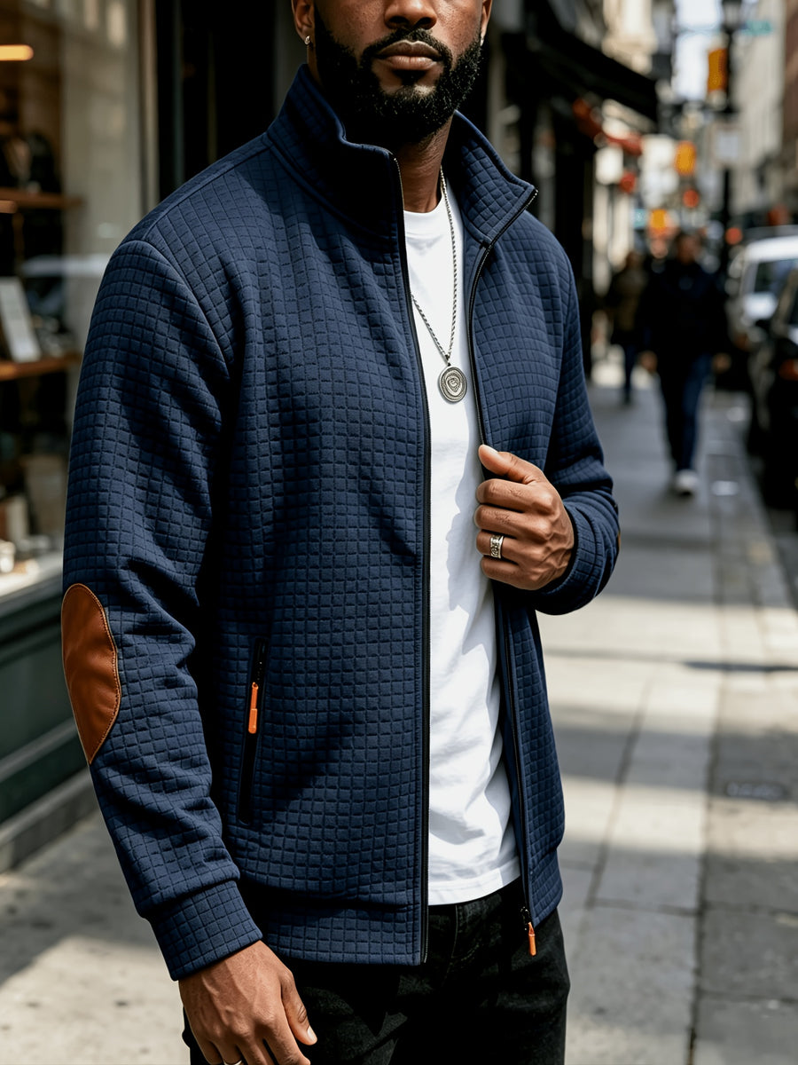BOWZ Men'S Knit Zipper Stand-Up Collar Cardigan Jacket, Casual Fashion All-Match Premium Sports Men'S Clothing - Navy Color