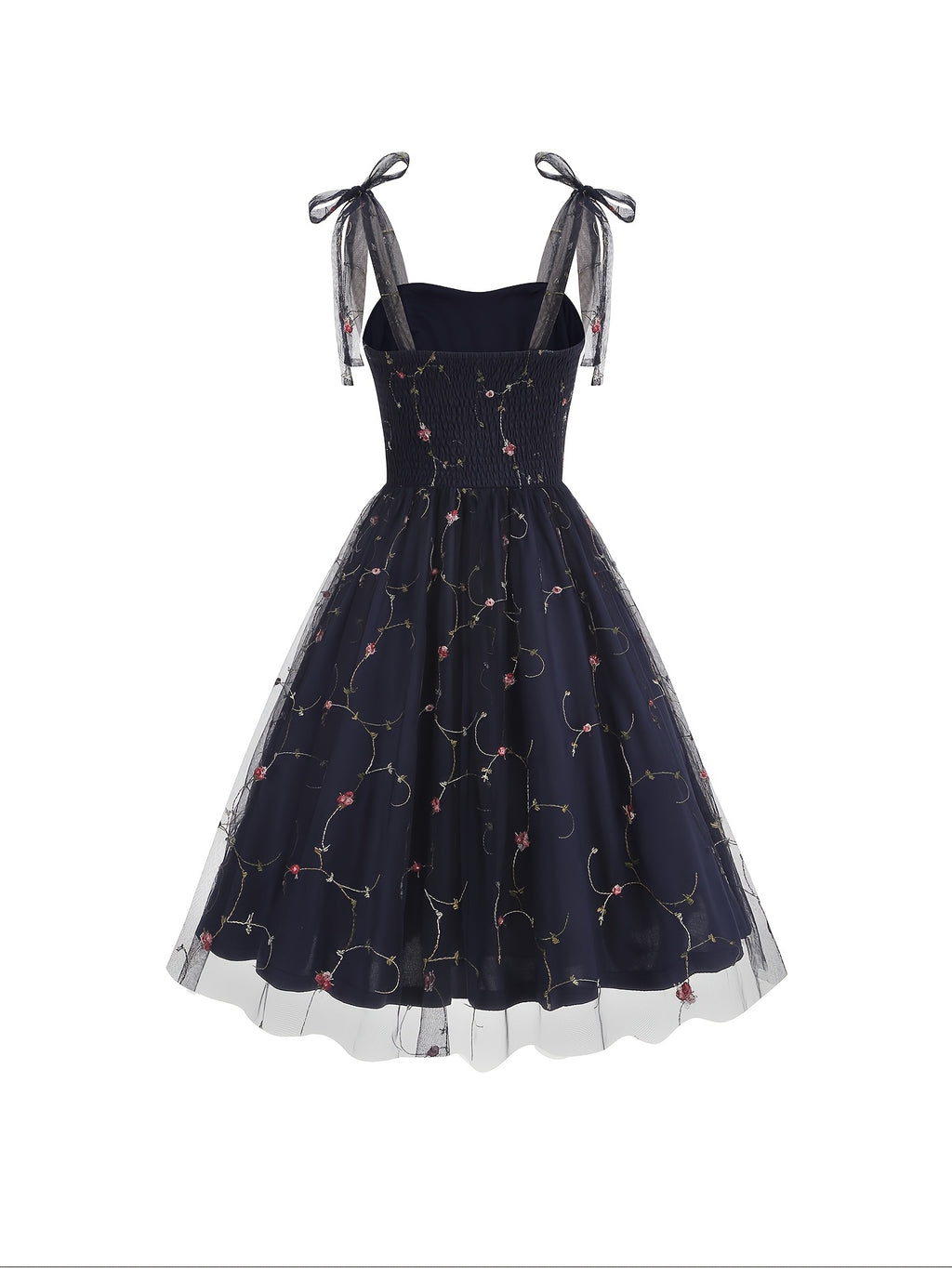 Women'S Princess Dress, Chic Summer Waist-Cinching Tube Top Hepburn Style Cami Dress, Vintage - Navy Color