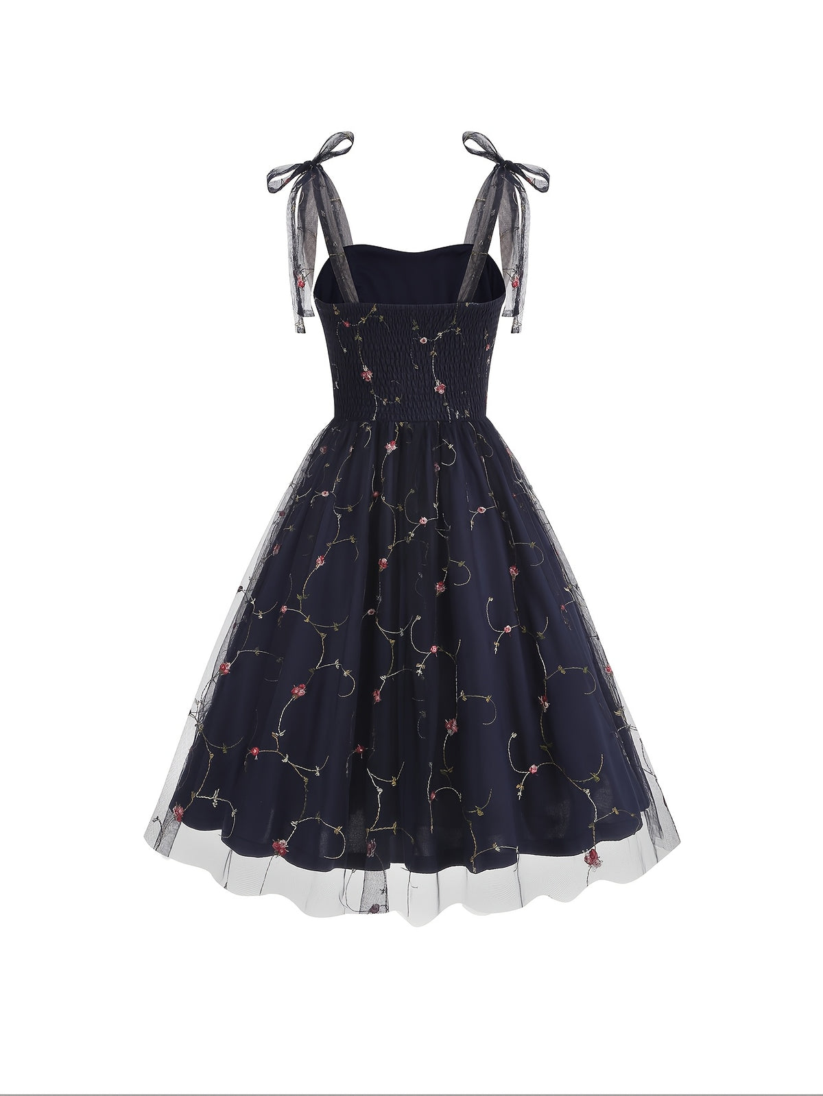 Women'S Princess Dress, Chic Summer Waist-Cinching Tube Top Hepburn Style Cami Dress, Vintage - Navy Color