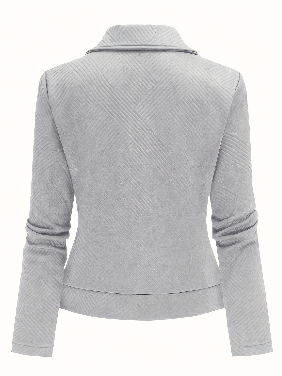 Women's New Solid Color Maze Grid Zipper Button Decorated Biker Jacket, a Stylish and Elegant Commuting, Outing, and Daily Wear Casual Jacket Top, Suitable for Autumn and Winter Seasons - Grey