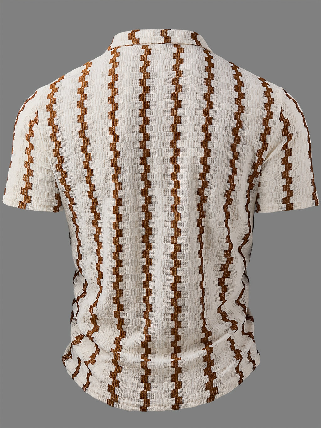Men'S Fashion Men'S Clothing Shirt Spring Summer Outdoor Casual Breathable Texture Fabric Contrast Color Lapel Single Breasted Short Sleeve Men'S Henley Shirt - Light Brown-1