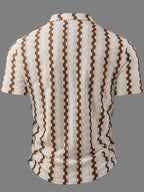 Men'S Fashion Men'S Clothing Shirt Spring Summer Outdoor Casual Breathable Texture Fabric Contrast Color Lapel Single Breasted Short Sleeve Men'S Henley Shirt - Light Brown-1