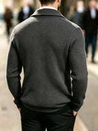 Men's Waffle Knit Cardigan Jacket - Soft Relaxed-Fit Lapel Coat with Double Suitable for Business Casual, Blazer for Daily Commuting, Travel & Gifts, Machine Washable Winter Coat (Father's Day Gift for, Boyfriend) - Grey