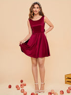 Bow Back Decorate Solid Mini Dress, Elegant Sleeveless Dress for Party & Banquet, Women's Clothing, Birthday Dress Wedding occasion engagement party ceremony - Red