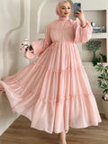 Women's Modest Muslim Elegant Maxi Dress with Belt - Long Dresses Suitable for Hajj, Umrah, Weddings & Daily Wear - - Modest Abaya Dress - Pink Color