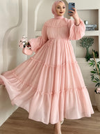 Women's Modest Muslim Elegant Maxi Dress with Belt - Long Dresses Suitable for Hajj, Umrah, Weddings & Daily Wear - - Modest Abaya Dress - Pink Color