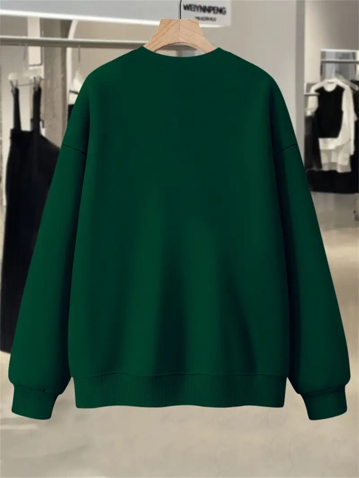 Plus Size, Extended Apparel: Women's Spring/Autumn/Winter Cross-Border European & American Plus-Size Simple Graphic Print Sweatshirt, Casual Crew Neck Sweatshirt, Women's Plus-Size Sweatshirt - Green