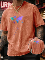 Men's Heavyweight T-Shirt Washed Distressed Gradient World Map Airplane Fashion Print Vintage Heavy Cotton Streetwear High Street Style Summer Casual Versatile Gym Fitness Daily Commute Tee 2026 Urban Fashion - Orange