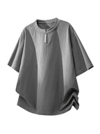 Men's Summer Split Neck T-Shirt Loose Drop Shoulder Design Versatile Minimalist Premium Daily Trendy Top - Grey