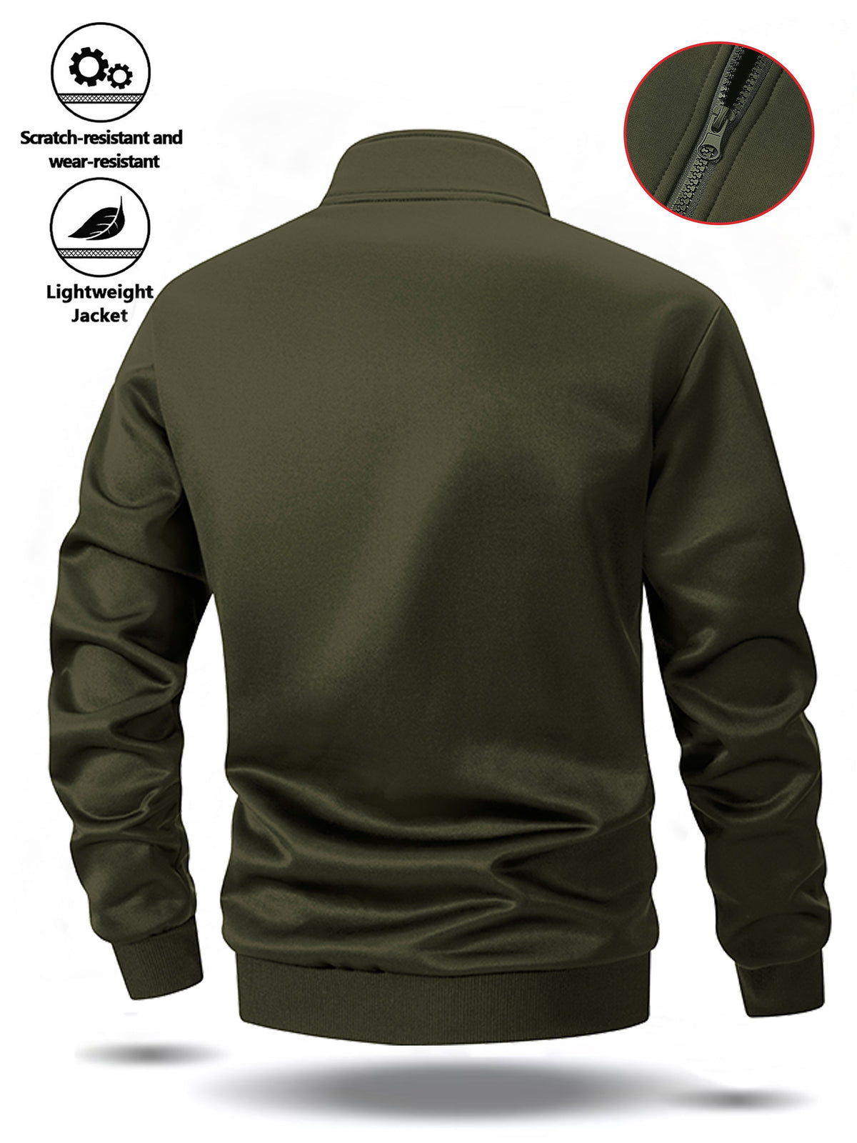 Spring/Autumn Men'S Stand-Up Collar Zip-Up Casual Jacket, Contrast Striped Sleeve Design Adds Layering, Chest Athletic Figure Print Easy And Energetic. Fabric Is Soft And Flowing, Non-Stuffy, Fit Various Body Types, Suitable for Sports, Commuting - Olive Green