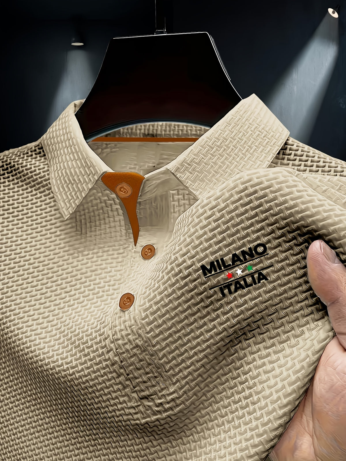 ITA Men'S Business Casual Short Sleeve T-Shirt, Skin-Friendly And Comfortable, Contrast Trim New Summer Polo Shirt Men'S Lapel Short Sleeve, Textured Casual Fashion T-Shirt - Khaki