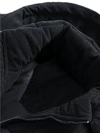 New Men'S Fall Winter Thick Corduroy Jacket Casual Warm Coat - Hooded Jacket, Removable Hood, Warm Winter Overcoat, Suitable for Casual And Formal Occasions, Easy Care Hand Wash Design, Winter Dress, Durable Material - Black