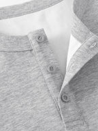 JEEP Men'S Henley Collar Half-Button T-Shirt Spring Autumn Blend Button-Up Long Sleeve Outdoor Casual All-Match Top - Ash