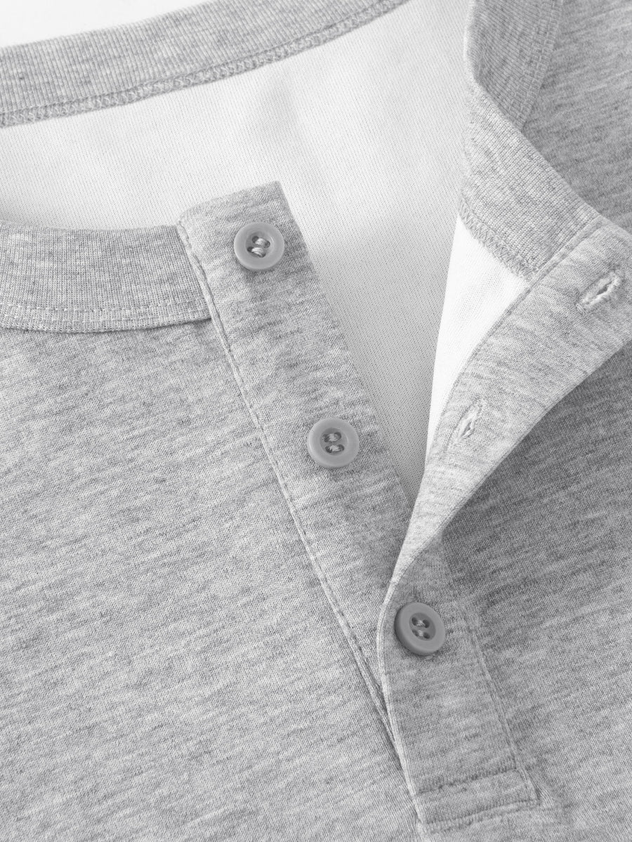 JEEP Men'S Henley Collar Half-Button T-Shirt Spring Autumn Blend Button-Up Long Sleeve Outdoor Casual All-Match Top - Ash