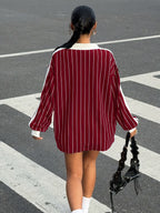 Women'S Fashion New Striped Letter And Number Print T-Shirt - Mixed colors